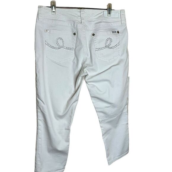7 For All Mankind Womens 12 Capris White Rhinestones Distressed Pockets Stretch - Picture 8 of 15